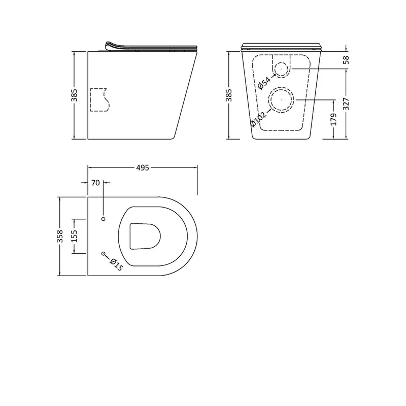 Nuie Freya Round Rimless Btw Pan & Soft Close Seat Contemporary White Vitreous China 417x365x500mm