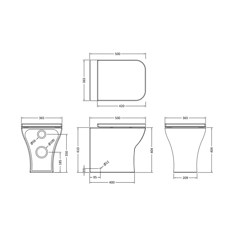 Nuie Ava Back To Wall Pan & Soft Close Seat Contemporary White Polypropylene,stainless Steel,vitreous China 410x365x500mm