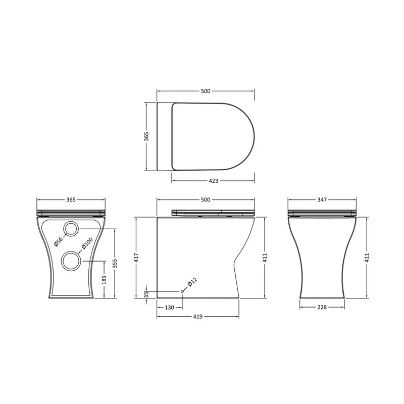 Nuie Freya Back To Wall Pan & Soft Close Seat Contemporary White Vitreous China 417x365x500mm