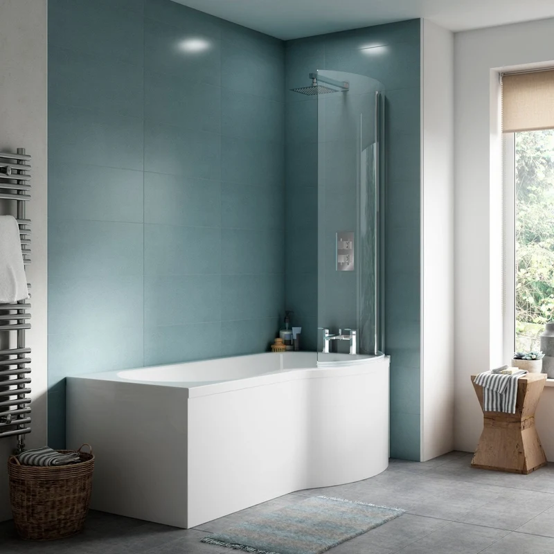 Nuie Shower Baths 1500mm Right Hand P-shaped Bath Contemporary White Acrylic 415x850x415mm