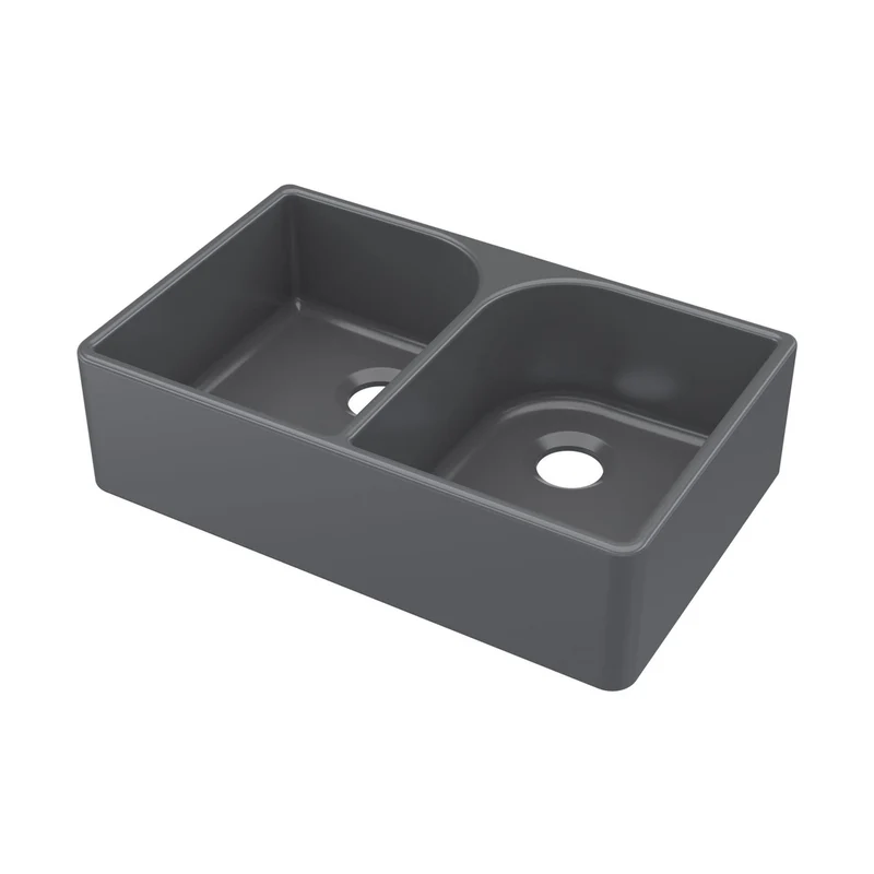 Nuie Butler Sink Flush Weir 795x500x220 Traditional Soft Black Fireclay 220x795x500mm