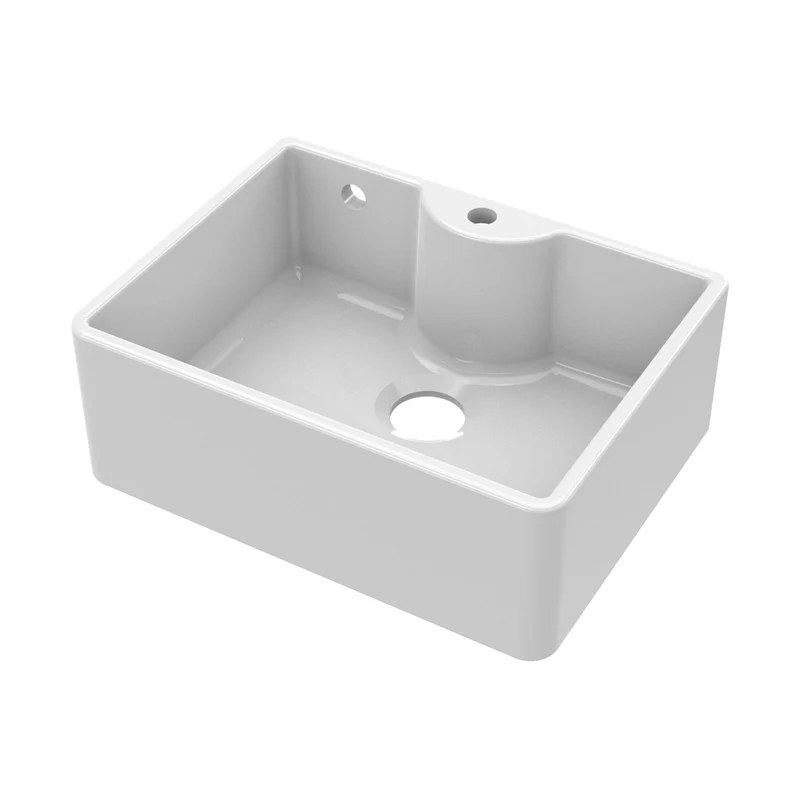 Nuie Butler Sink With Central Waste, Overflow And Tap Hole 595x450x220 Traditional White Fireclay 220x595x450mm