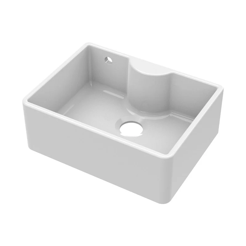 Nuie Butler Sink With Central Waste, Overflow And Tap Ledge 595x450x220 Traditional White Fireclay 220x595x450mm