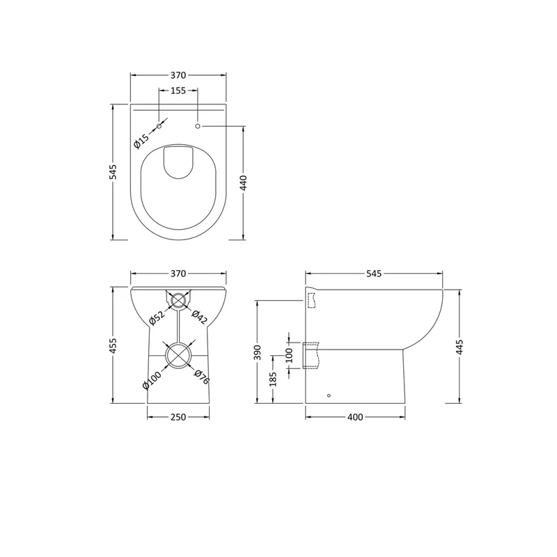 Nuie Lawton Comfort Height Back To Wall Pan Contemporary White Vitreous China 445x370x545mm