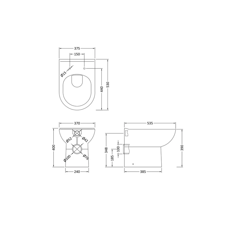 Nuie Lawton Back To Wall Pan Contemporary White Vitreous China 390x375x535mm