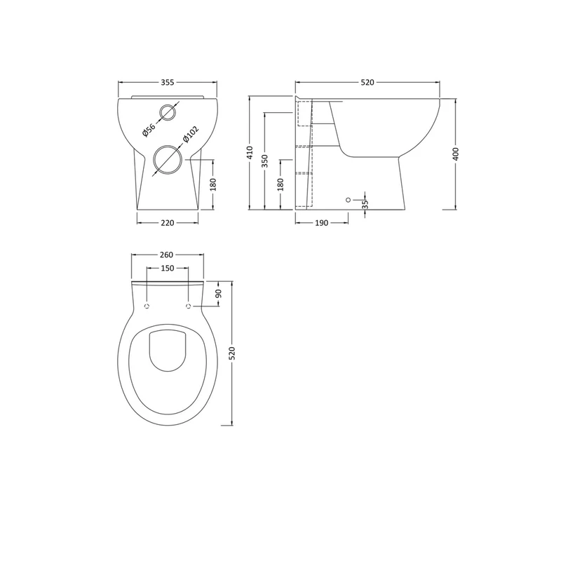 Nuie Melbourne Back To Wall Pan Contemporary White Vitreous China 400x355x520mm