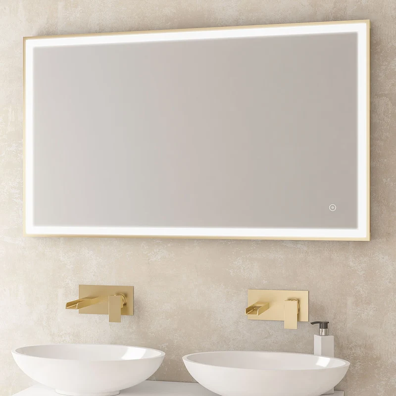 Castelli 800 x 600mm LED Framed Bathroom Mirror - Brushed Brass