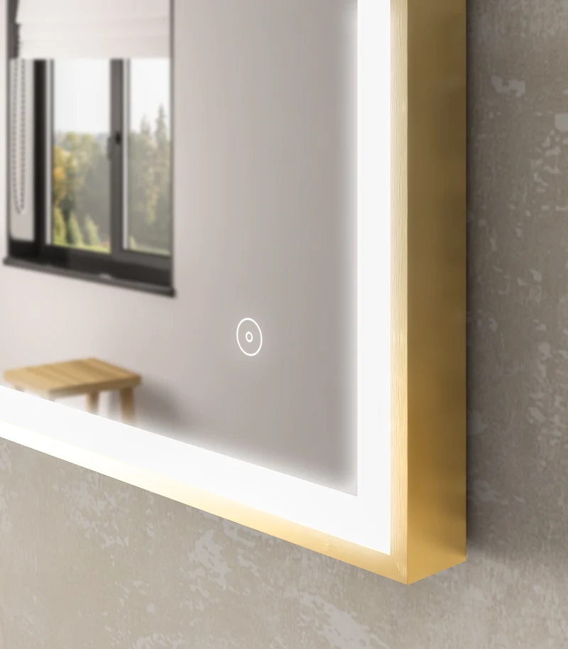 Castelli 1200 x 700mm LED Framed Bathroom Mirror - Brushed Brass