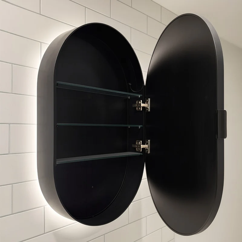 Black Tablet Backlit LED Mirror Cabinet 800 x 500mm with Demister