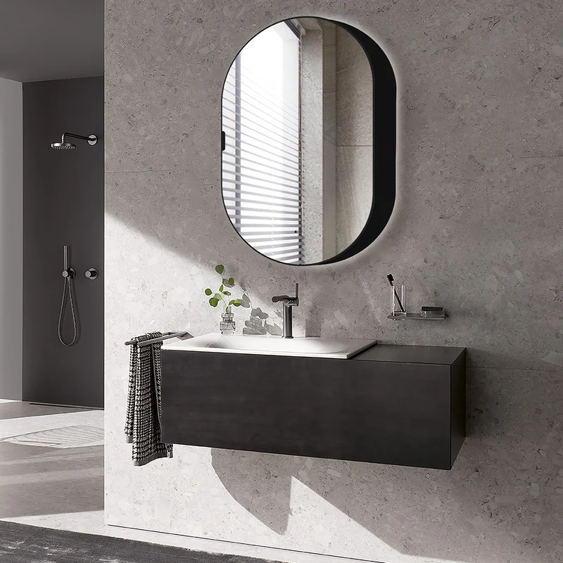 Black Tablet Backlit LED Mirror Cabinet 800 x 500mm with Demister