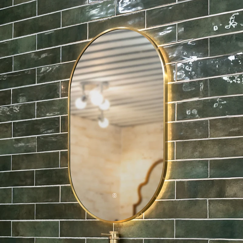 Tablet Brass Frame 800mm x 500mm LED Mirror with Colour Change