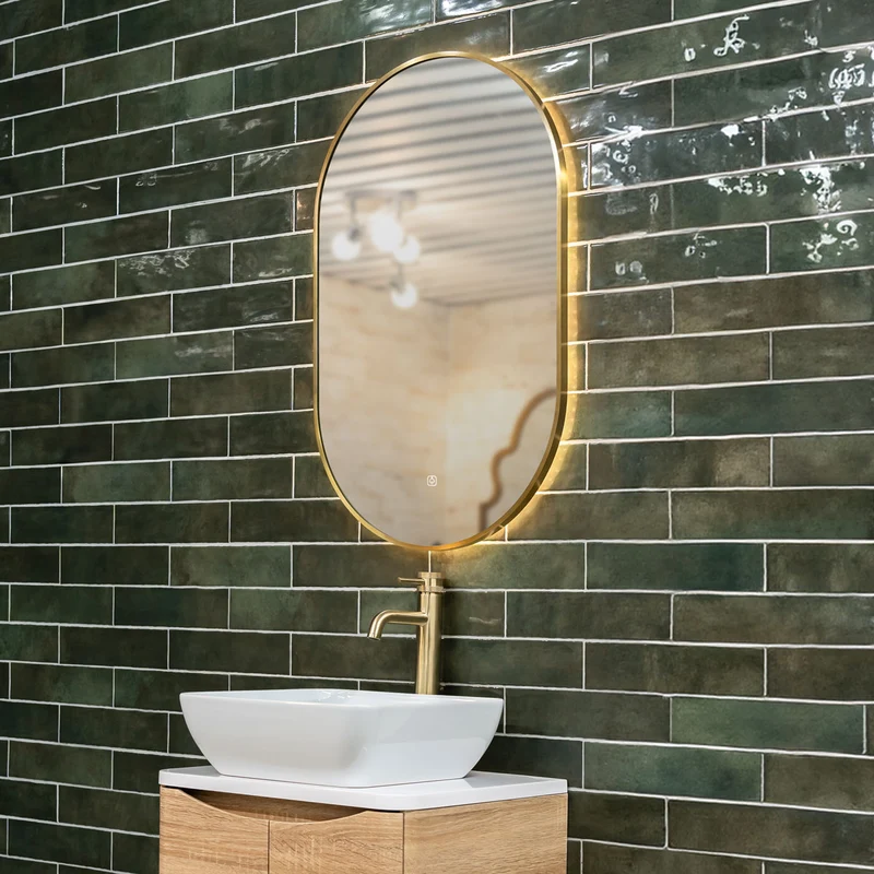 Tablet Brass Frame 800mm x 500mm LED Mirror with Colour Change