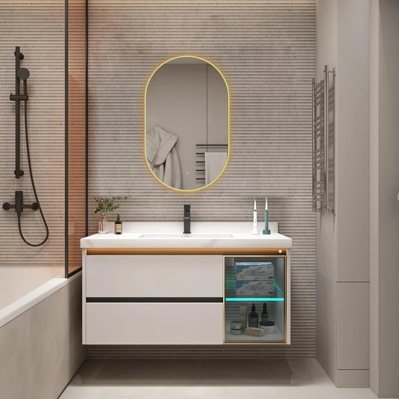 Tablet Brass Frame 800mm x 500mm LED Mirror with Colour Change