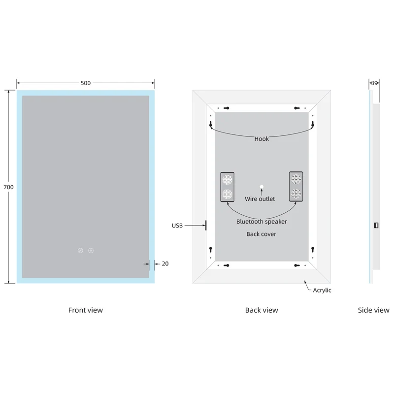 Miami 700 x 500mm Bluetooth LED Mirror with Colour Change
