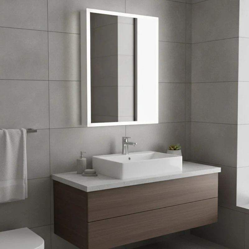 Bella LED Mirror Cabinet 700 x 500mm Single Door and Shaver - Matt Silver