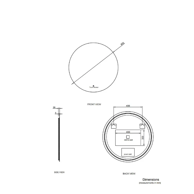 Bella 800mm Round Backlit LED Mirror with Demister