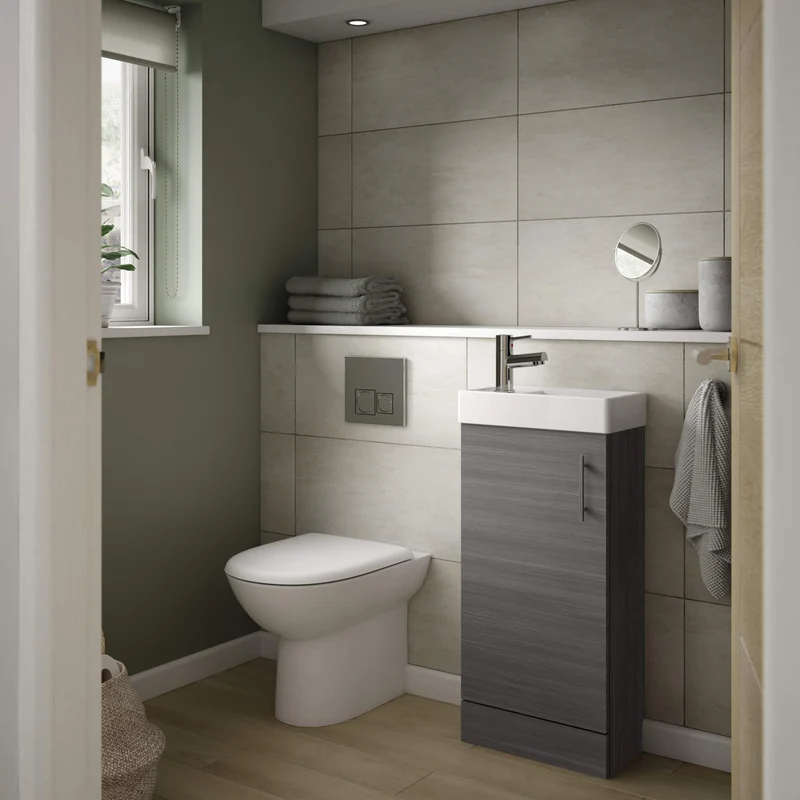 Jenson 400 x 222mm Floor Standing Cloakroom Vanity Unit & Ceramic Basin - Gloss Grey