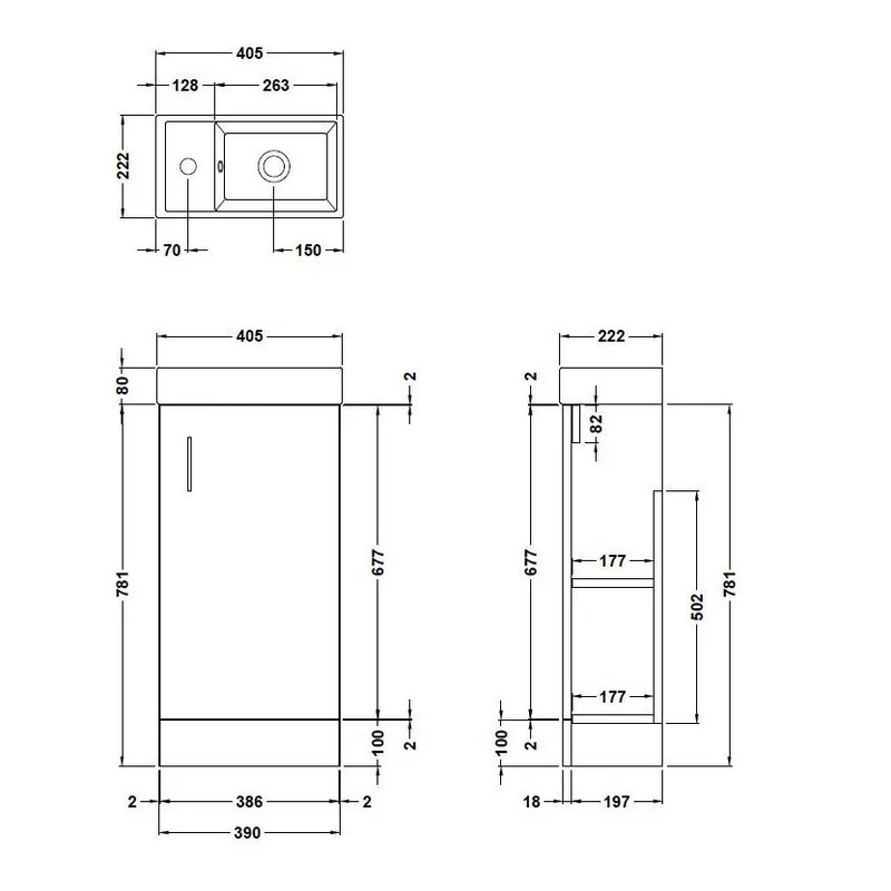 Jenson 400 x 222mm Floor Standing Cloakroom Vanity Unit & Ceramic Basin - Anthracite Woodgrain