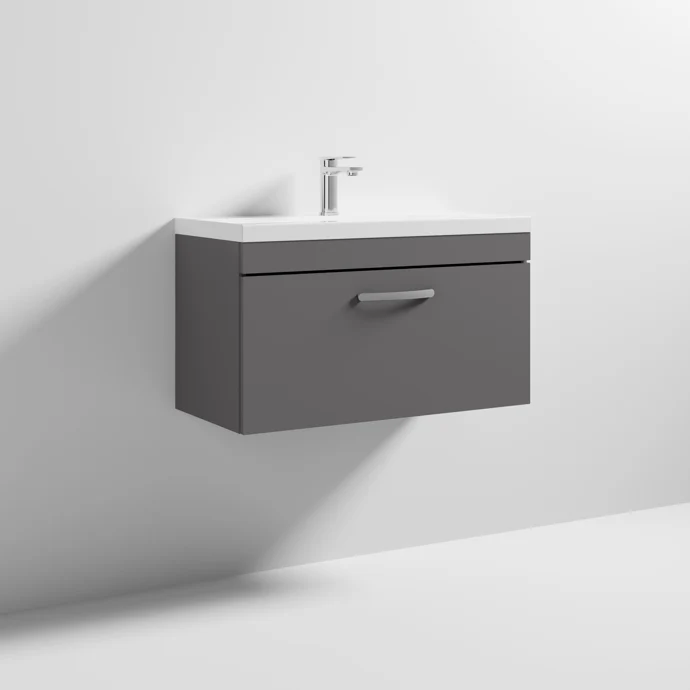 Cape 800mm Wall Hung Single Drawer Vanity Unit & Mid-Edge Basin - Gloss Grey