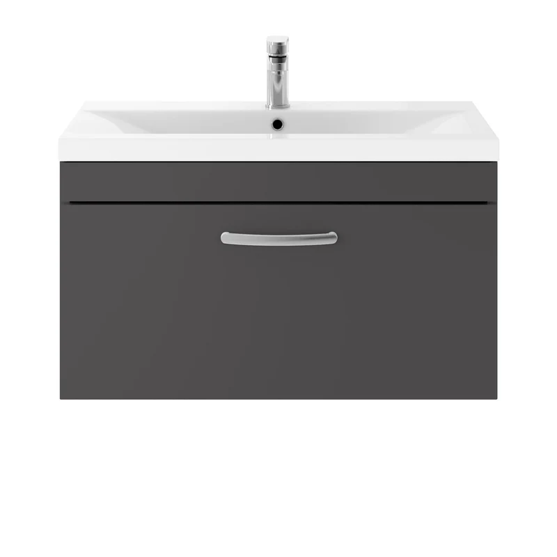 Cape 800mm Wall Hung Single Drawer Vanity Unit & Mid-Edge Basin - Gloss Grey