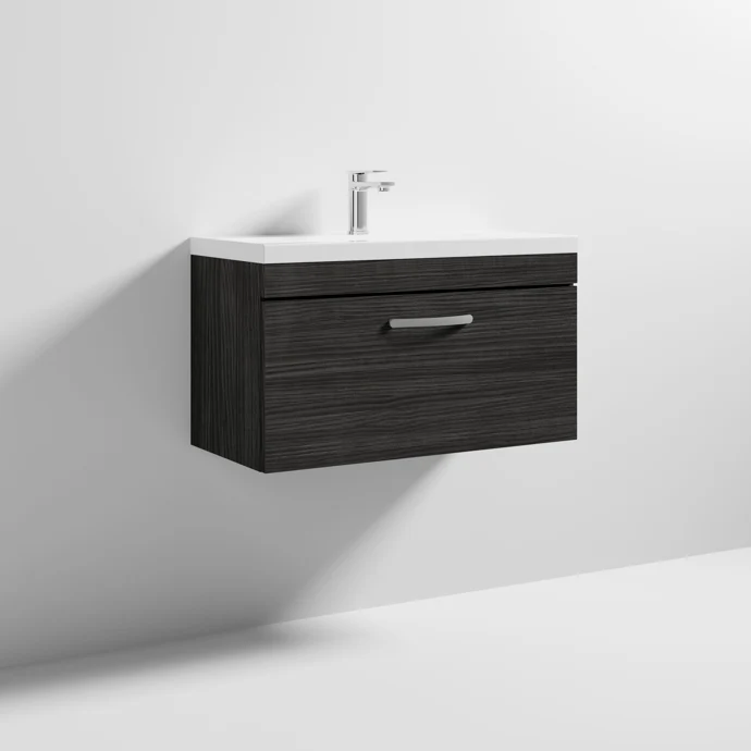 Cape 800mm Wall Hung Single Drawer Vanity Unit & Mid-Edge Basin - Charcoal Black