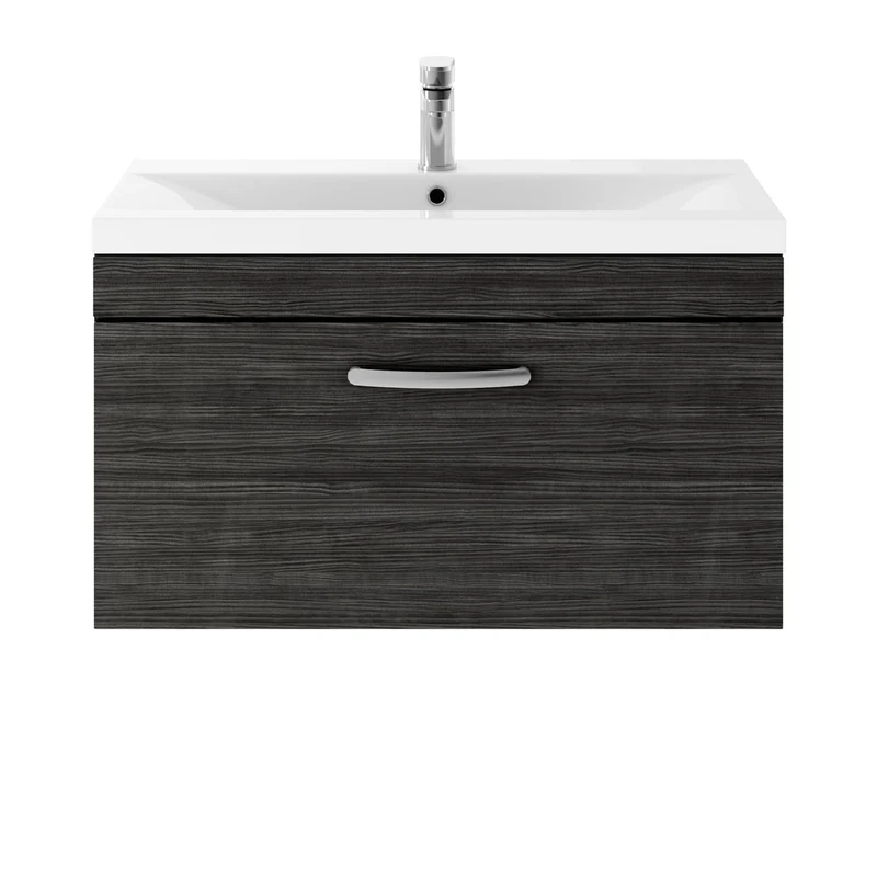 Cape 800mm Wall Hung Single Drawer Vanity Unit & Mid-Edge Basin - Charcoal Black