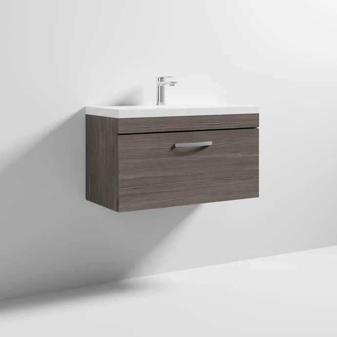 Cape 800mm Wall Hung Single Drawer Vanity Unit & Mid-Edge Basin - Anthracite Woodgrain
