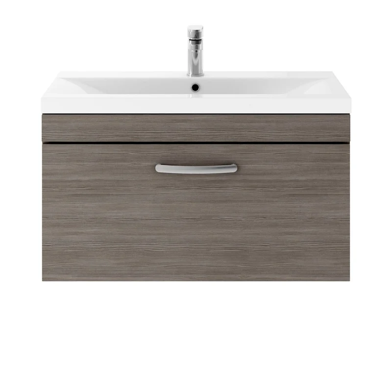 Cape 800mm Wall Hung Single Drawer Vanity Unit & Mid-Edge Basin - Anthracite Woodgrain