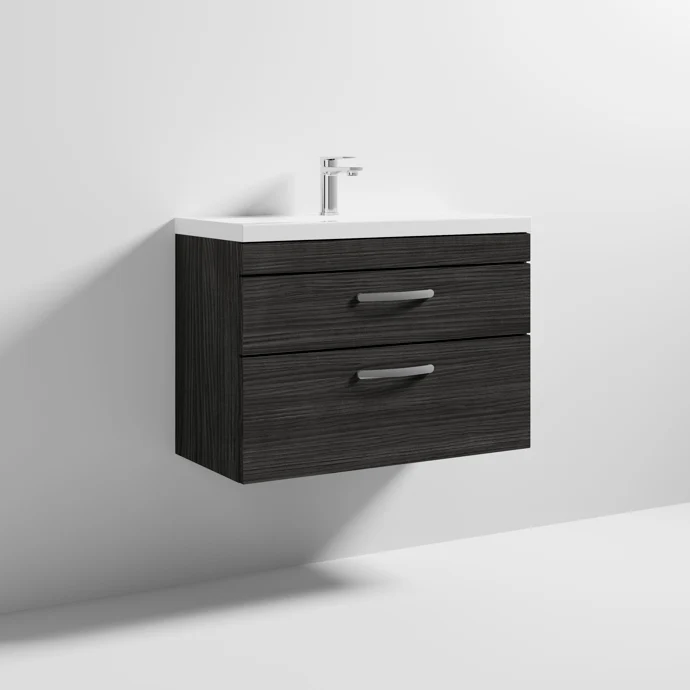 Cape 800mm Wall Hung 2 Drawer Vanity Unit & Mid-Edge Basin - Charcoal Black