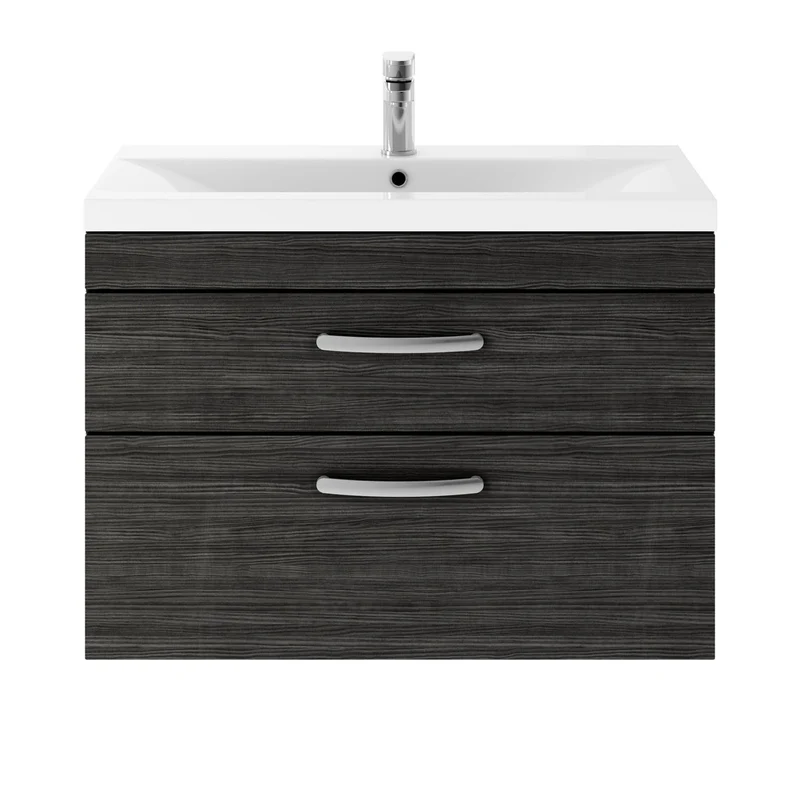 Cape 800mm Wall Hung 2 Drawer Vanity Unit & Mid-Edge Basin - Charcoal Black