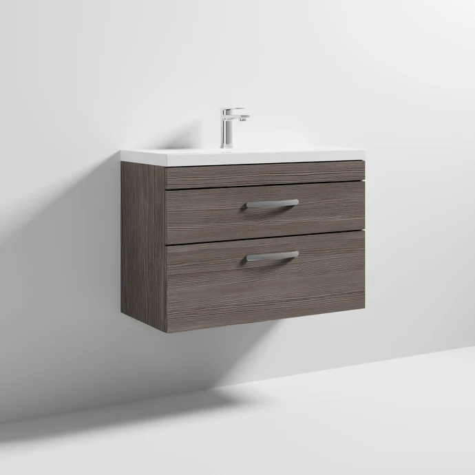 Cape 800mm Wall Hung 2 Drawer Vanity Unit & Mid-Edge Basin - Anthracite Woodgrain
