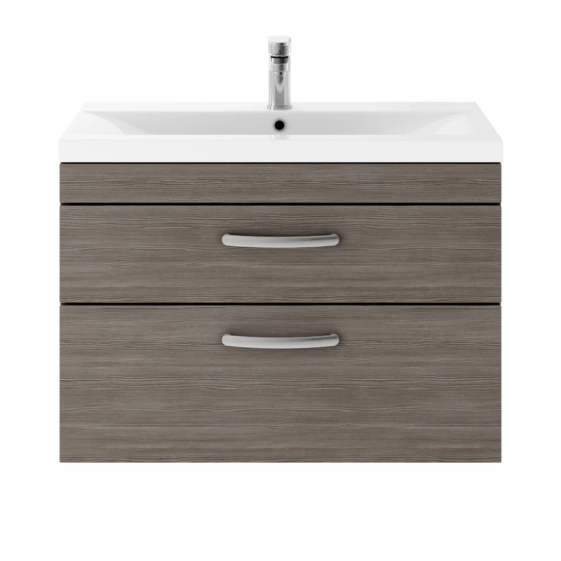 Cape 800mm Wall Hung 2 Drawer Vanity Unit & Mid-Edge Basin - Anthracite Woodgrain
