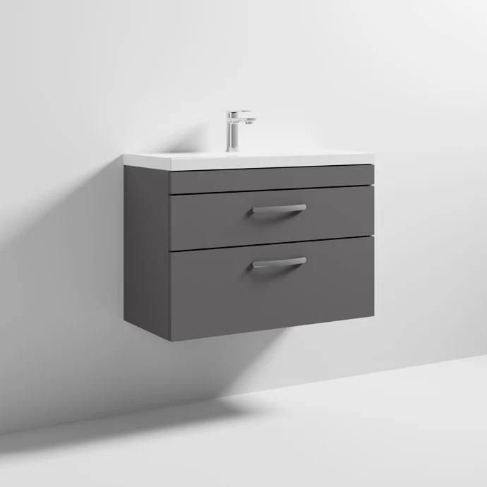 Cape 800mm Wall Hung 2 Drawer Vanity Unit & Mid-Edge Basin - Gloss Grey