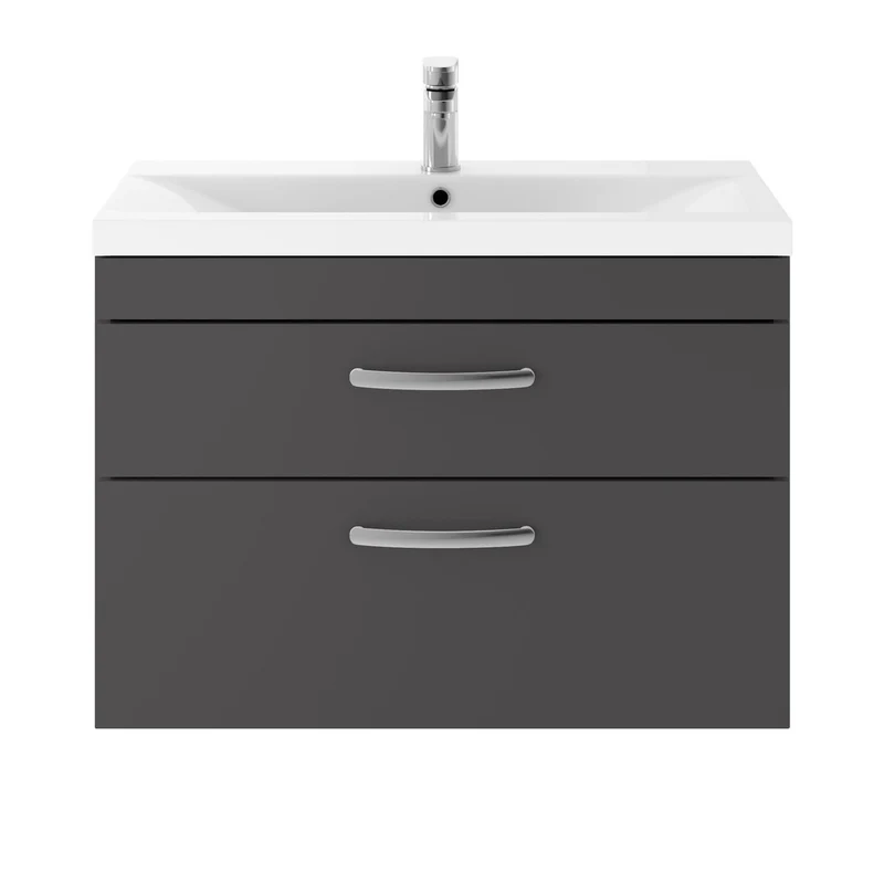 Cape 800mm Wall Hung 2 Drawer Vanity Unit & Mid-Edge Basin - Gloss Grey