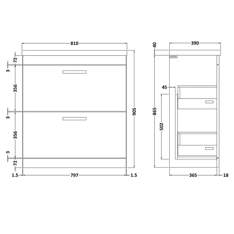 Cape 800mm Floor Standing 2 Drawer Vanity Unit & Mid-Edge Basin - Charcoal Black