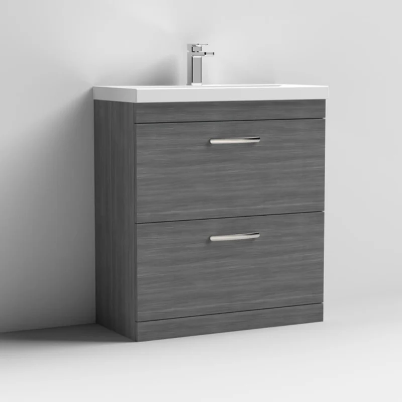 Cape 800mm Floor Standing 2 Drawer Vanity Unit & Mid-Edge Basin - Anthracite Woodgrain