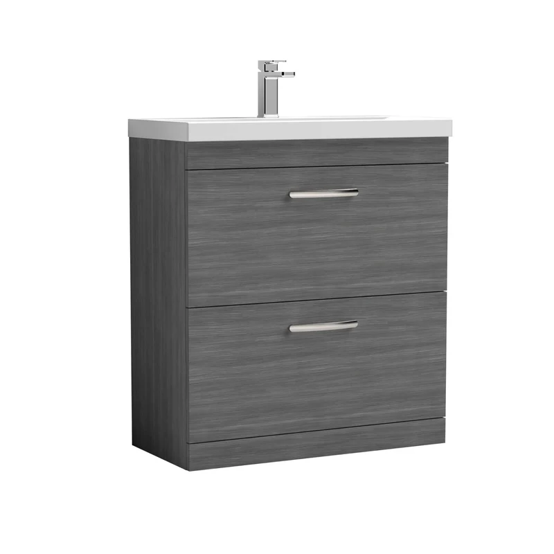 Cape 800mm Floor Standing 2 Drawer Vanity Unit & Mid-Edge Basin - Anthracite Woodgrain