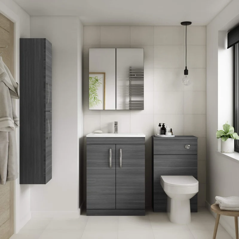 Cape 600mm Wall Hung 2 Drawer Vanity Unit & Mid-Edge Basin - Anthracite Woodgrain