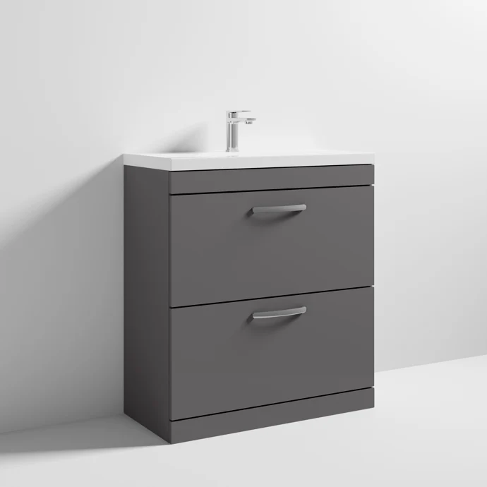 Cape 800mm Floor Standing 2 Drawer Vanity Unit & Mid-Edge Basin - Gloss Grey