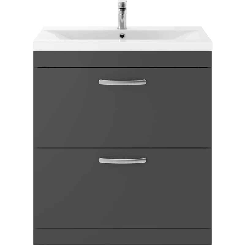 Cape 800mm Floor Standing 2 Drawer Vanity Unit & Mid-Edge Basin - Gloss Grey