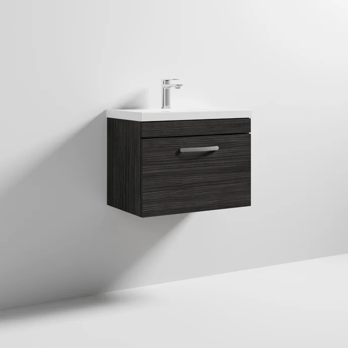 Cape 600mm Wall Hung Single Drawer Vanity Unit & Mid-Edge Basin - Charcoal Black