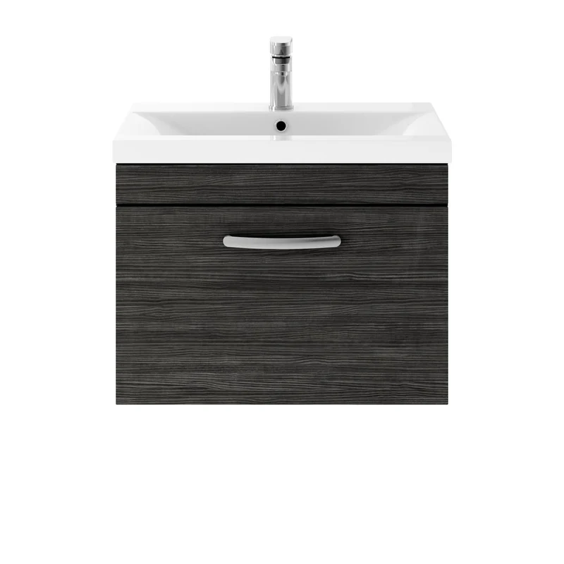 Cape 600mm Wall Hung Single Drawer Vanity Unit & Mid-Edge Basin - Charcoal Black