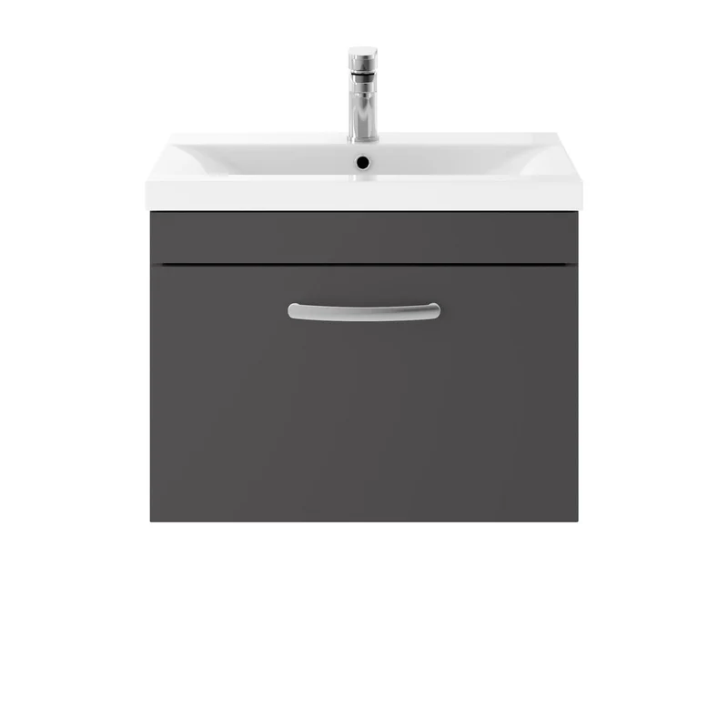 Cape 600mm Wall Hung Single Drawer Vanity Unit & Mid-Edge Basin - Gloss Grey
