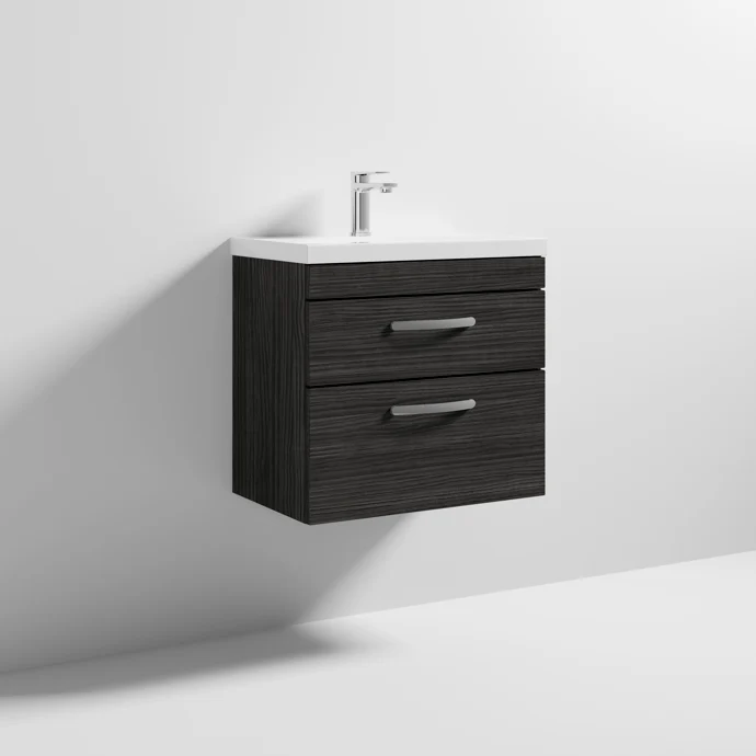Cape 600mm Wall Hung 2 Drawer Vanity Unit & Mid-Edge Basin - Charcoal Black