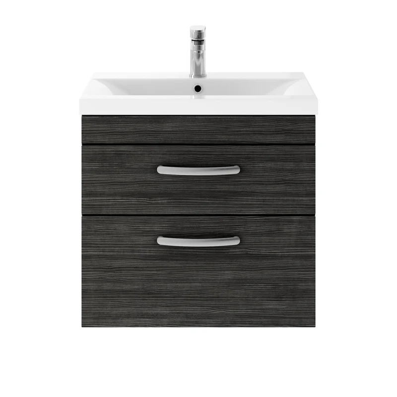 Cape 600mm Wall Hung 2 Drawer Vanity Unit & Mid-Edge Basin - Charcoal Black