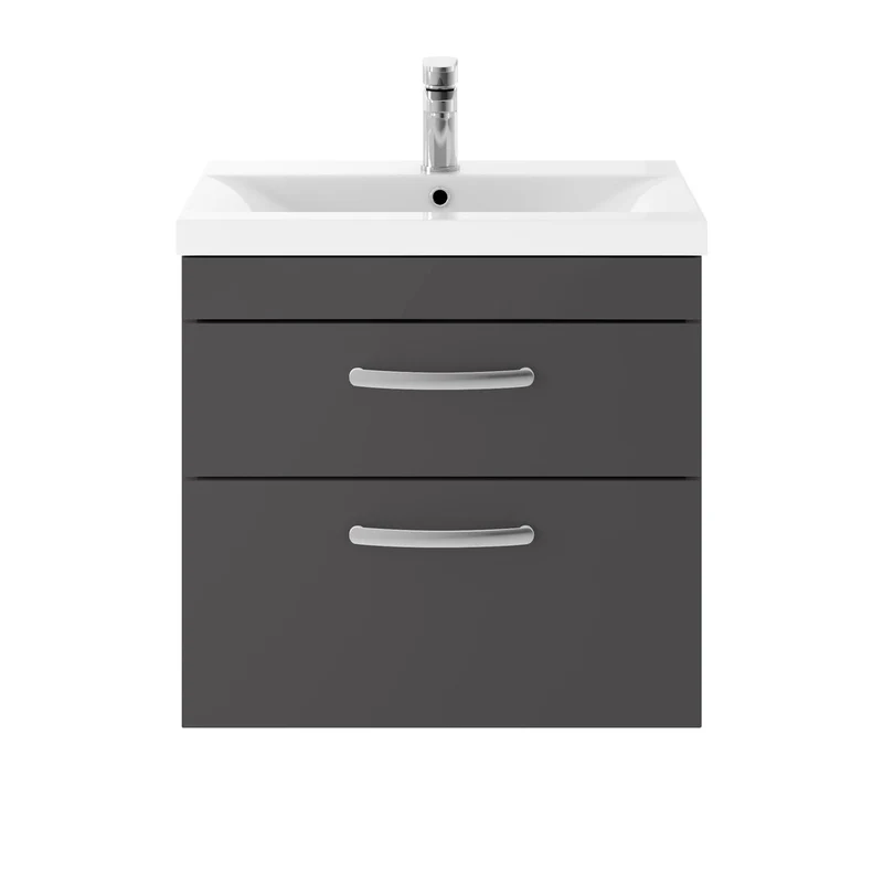 Cape 600mm Wall Hung 2 Drawer Vanity Unit & Mid-Edge Basin - Gloss Grey