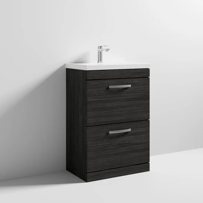 Cape 600mm Floor Standing 2 Drawer Vanity Unit & Mid-Edge Basin - Charcoal Black