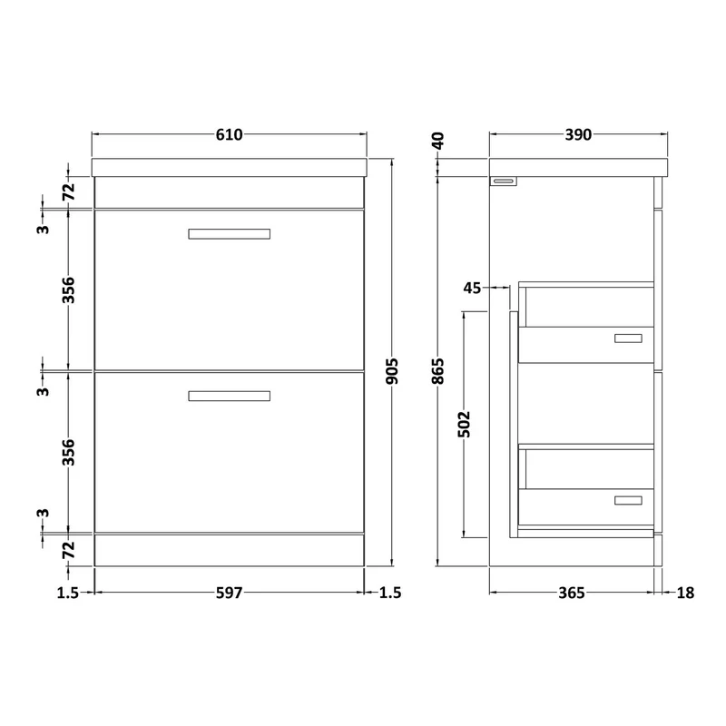 Cape 600mm Floor Standing 2 Drawer Vanity Unit & Mid-Edge Basin - Charcoal Black