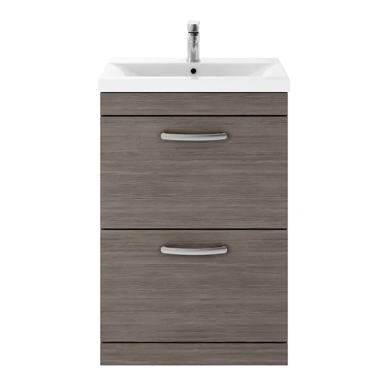 Cape 600mm Floor Standing 2 Drawer Vanity Unit & Mid-Edge Basin - Anthracite Woodgrain