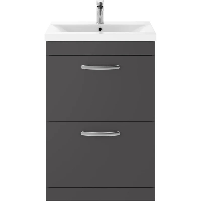 Cape 600mm Floor Standing 2 Drawer Vanity Unit & Mid-Edge Basin - Gloss Grey